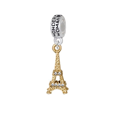 Goldtone Crystal Eiffel Tower Custom Year Stainless Steel Heart Bead Charm 